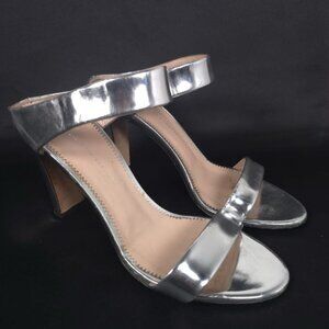 GIUSEPPE ZANOTTI Size 39 Metallic Silver Leather Heel Sandal ALIEN 90 SAN SIUTTA